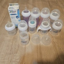 Lot Of 11 Philips Avent Wide Neck Baby Bottles 4oz & 9oz Pink Purple Clear
