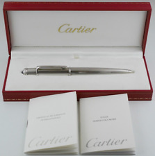 Cartier Diabolo Platinum Plated Pinstripe Ballpoint Pen Excellent FREE SHIPPING