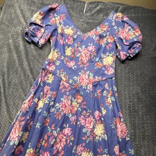 VTG Laura Ashley Floral Puff Sleeve Dress 12 Made in GB 100% Cotton Cottagecore