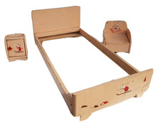 Jouet ancien - Chambre à coucher en bois de Poupées - Années 50 Lit 55cm (dolls)