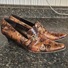 Pons Quintana Aztec Leather Pointed Toe Heel Loafer Witchy Spanish Shoes 8.5 39
