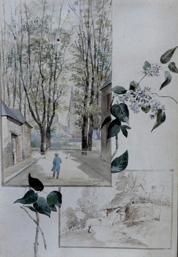 Aquarelle ancienne paysage - aquarelle,