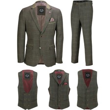 Hommes à Carreaux Tweed 3 Pièce Costume Blazer Pantalon Gilet Vendu Comme Ajusté