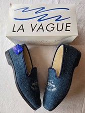 Chaussons/charentaises bleus fourrés pure laine Valor La Vague taille 46 (pa)