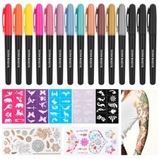 15pcs Stylo Tatouage Temporaire Feutre Tatouage Kit Tatouage de Cadeau avec 5...