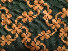 Antique HAND EMBROIDERED TAPESTRY FOR ENGLISH GREEN & YELLOW TREFLES CUSHION