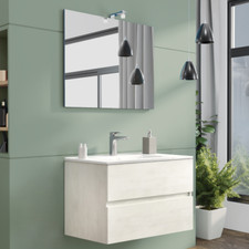 Meuble de Salle de Bain Neuf Splash 80cm Couleur Chêne Blanc Avec Lavabo Miroir