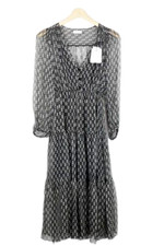 Robe Angela SANDRO Femme (EU) 38 Soie Transparente Motif Floral Noir Midi