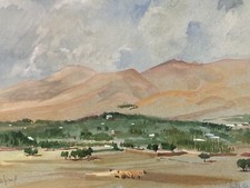 Very Nice Painting 1941 Orientalist Paper Gouache Orientalism Iran Village