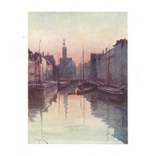 BELGIUM Quai du Miroir, Bruges - Antique Print 1908