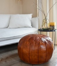 Pouf Marocain en Cuir Haute Qualité Fait Et Couture à la Main Rembourré XL 60x40