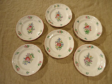 6 assiettes à dessert faïence Lunéville KG modèle réverbère décor floral