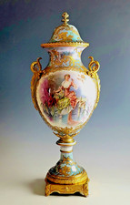 Stunning Large 19C French Sevres Lustre Porcelain Gilt Bronze Vase Urn
