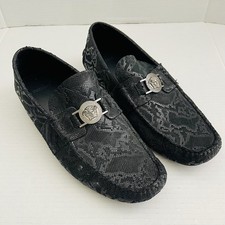 VERSACE BLACK SNAKESKIN LEATHER LOAFERS SIZE 44
