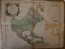 RARE CARTE Amérique septentrionale avant indépendance des Etats-Unis,  Vaugondy
