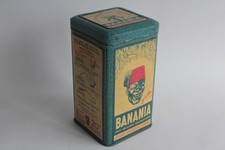 Boîte chocolat cacao tôle lithographiée BANANIA bleue Café (73721)