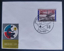 Enveloppe Premier Jour Belgique Exposition Bruxelles Vignette1958 Timbre N° 1047