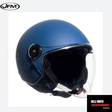 Casque Demi-Jet Moto Scooter Vespa Jfm 550 Bleu Mat Avec Visierino Parasole