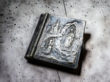 Rare Can Mini Book Book Religious Pendant French Silver Metal Antique