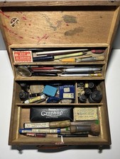 Ancienne Boîte À Dessin En Bois Artiste -Écrivain Vintage Et Sont Contenus