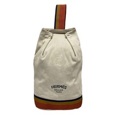 Auth HERMES Cavalier Cream Orange Multi Toile chevron Polyamide Backpack