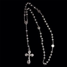 Ancien XIXe Chapelet Rocaille Louis XV  En Argent Massif (Perles Et Croix)