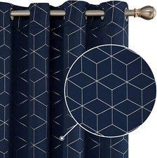 DECONOVO Lot de 2 rideaux occultants bleu motif cubes à oeillets 140 x 240 cm