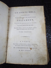 SAINTE BIBLE ANCIEN NOUVEAU TESTAMENT TRADUITE PAR MAISTRE DE SACI TOME 1 1789
