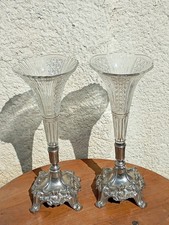 Pair of Silver Metal and Glass Soliflora Tulip Vases 32CM High