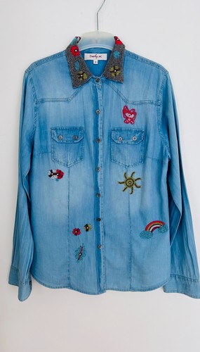 Chemise jean bleu brodé - chemise,