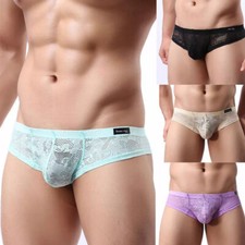 3packs Lot Mens Lace Underwear Sexy Boxer Briefs Shorts U Pouch Low-Rise Panties