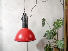 Philips Industrial 1950s Factory Pendant Light, Red & Black Aluminum Hang Lamp