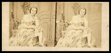 Woman à la Dress Fleurie, ca.1870, stereo vintage stereo print, d&# print