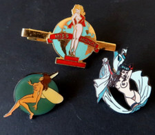 Demons & Merveilles 2 Pin's émaillés Pin Up + Pince Cravate Miss Monde 1988