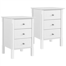 2 x Table de Chevet Table de Nuit en Bois Chambre Blanche 3 Tiroirs 40 x 40 x 60