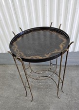 Vintage Chinoiserie Lacquered Tea Table with Faux Bois Base