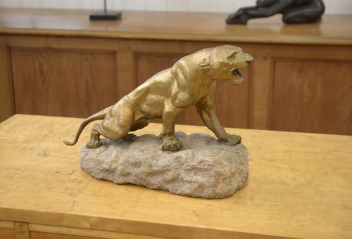 Panthère bronze sur socle - panthère, en