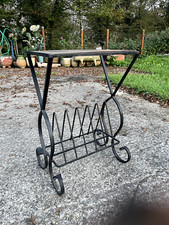 Sellette table console en fer forgé et bois & porte livres