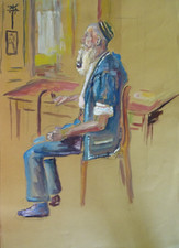 PEINTURE AQUARELLE ORIGINALE XX° PORTRAIT HOMME ORIENTAL JUIF JUDAICA COSTUME