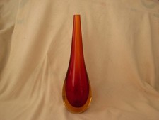 MURANO,FLAVIO POLI,VASE SOLIFLORE SOMMERSO EN VERRE,ROUGE ET AMBRE, 1960-70.