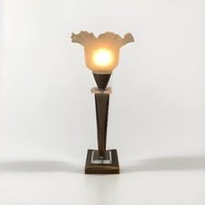 Lampe Style Art Déco Avec Tulipe En Verre Presse Moule Laiton Doré