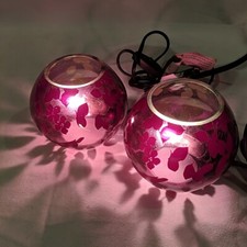 2 Set Vintage IKEA Knubbig Purple Floral Butterfly Light Table Lamp Bedside