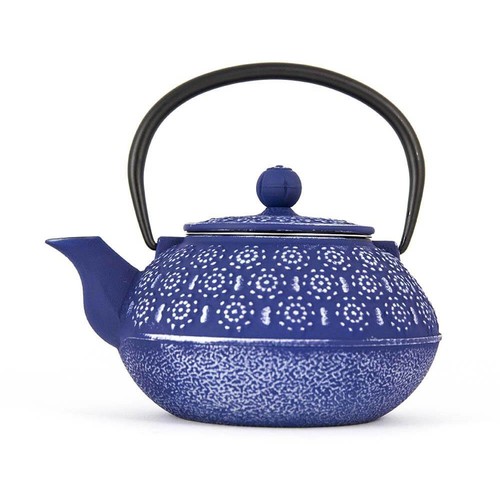 Théière fonte fleur bleu