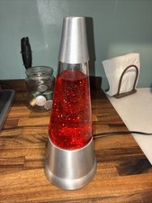 Vintage Blip Lave Red Glitter Lamp Silver Base & Cap Rare 13"