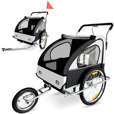 SAMAX Remorque Vélo Convertible Jogger 2en1 Enfants Amortisseur Blanc Noir Neuf