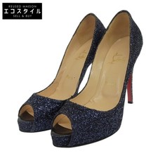 Christian Louboutin Glitter Open-Toe High Heel Pumps Navy Size 38 Open toe used