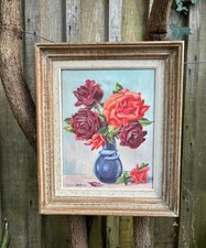 TABLEAU PEINTURE SUR TOILE - signé G.Y.S delbord ? - VINTAGE - BOUQUET DE ROSES