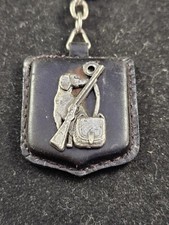Vintage 1960s Leather & Metal Rifle Dog Hunting KEYCHAIN -