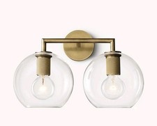 Restoration Hardware (RH) Utilitaire Double Globe Sconce Brass 17x9x11 New Open