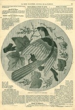 Antique Fashion Engraving 1869 Round Cushion or Piano Stool Magazine Issue